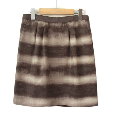 バナナリパブリック BANANA REPUBLIC スカート タイト ボーダー タック シルク 2 グレー レディース拍卖