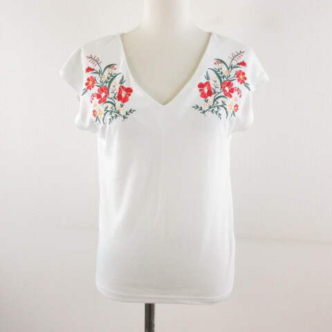 セシルマクビー CECIL McBEE カットソー ノースリーブ 刺繍 白 M *T538 レディース拍卖