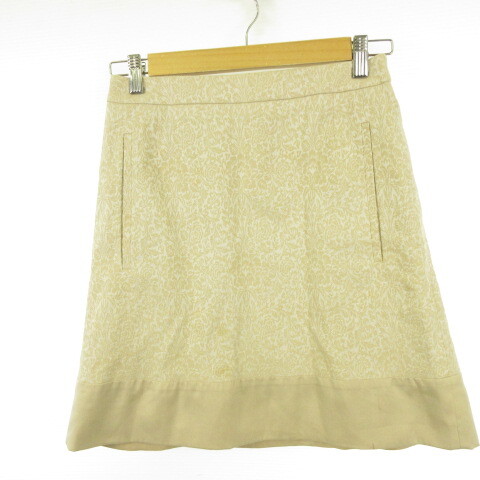 インディヴィ INDIVI スカート ミニ 台形 総柄 ベージュ 38 *A400 レディース拍卖