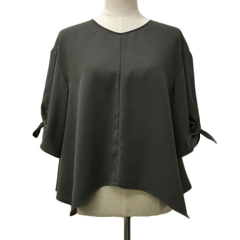 ミミ&ロジャー mimi&roger カットソー ブラウス プルオーバー Vネック 無地 シフォン 五分袖 36 緑 グリーン レディース拍卖