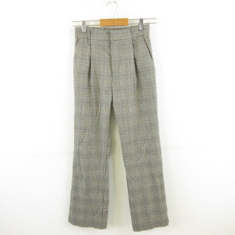 イング INGNI ストレートパンツ ロング チェック ストレッチ グレー 黒 M *A575 レディース拍卖