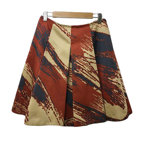 ボディードレッシング BODY DRESSING スカート フレア ひざ丈 タック 光沢 総柄 36 赤 ベージュ レッド レディース拍卖