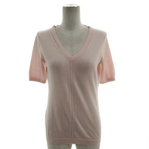 バナナリパブリック BANANA REPUBLIC ニット セーター Vネック 半袖 ウール ライトピンク S レディース拍卖