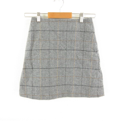 ユニクロ UNIQLO ウールブレンドミニスカート 台形 ウィンドウペン柄 グレー 58 *T823 レディース拍卖