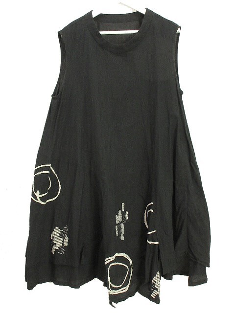 ジウ 慈雨 ロング ジレ チュニック ジャガード 変形 40 ブラック 黒 ノースリーブ 2021年 センソユニコ レディース拍卖