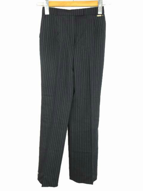 ダックス DAKS パンツ ストレート ストライプ ネイビー 紺 ウール モヘヤ 36 S ボトムス レディース拍卖