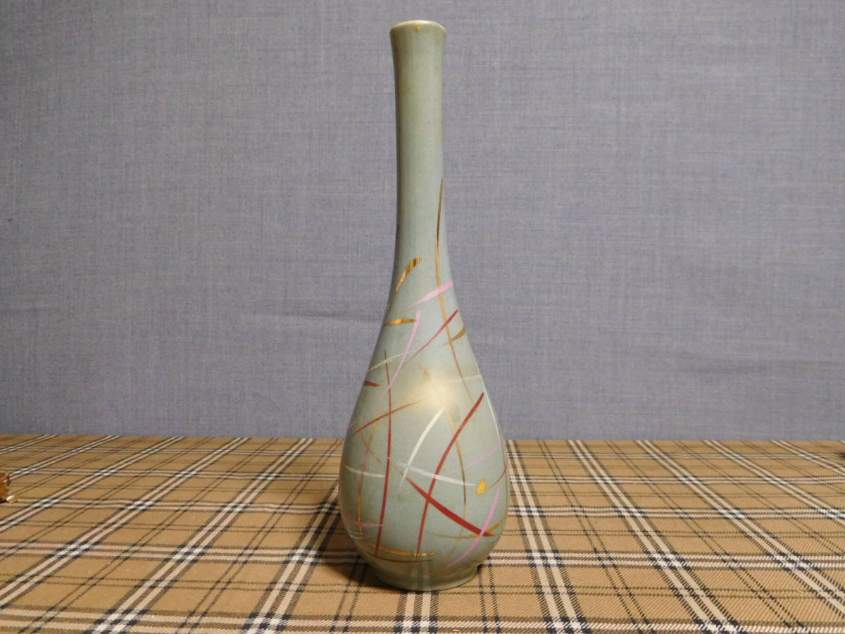 K50-11S 花器 花瓶 陶器 九谷 珠峰 中古 高さ約25cm (C1-中)拍卖