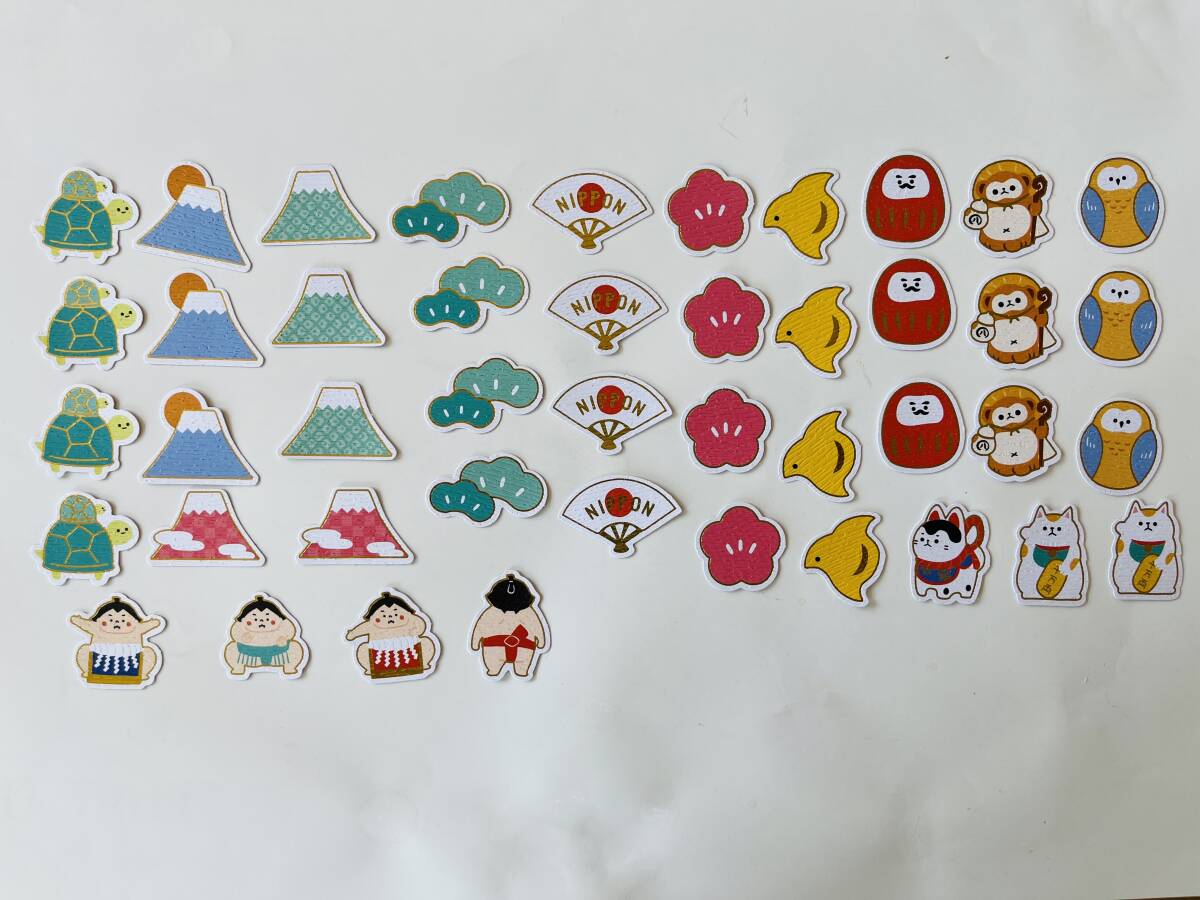 NIPPON 和柄フレークシール44枚 富士山・相撲・だるま・亀・猫他拍卖