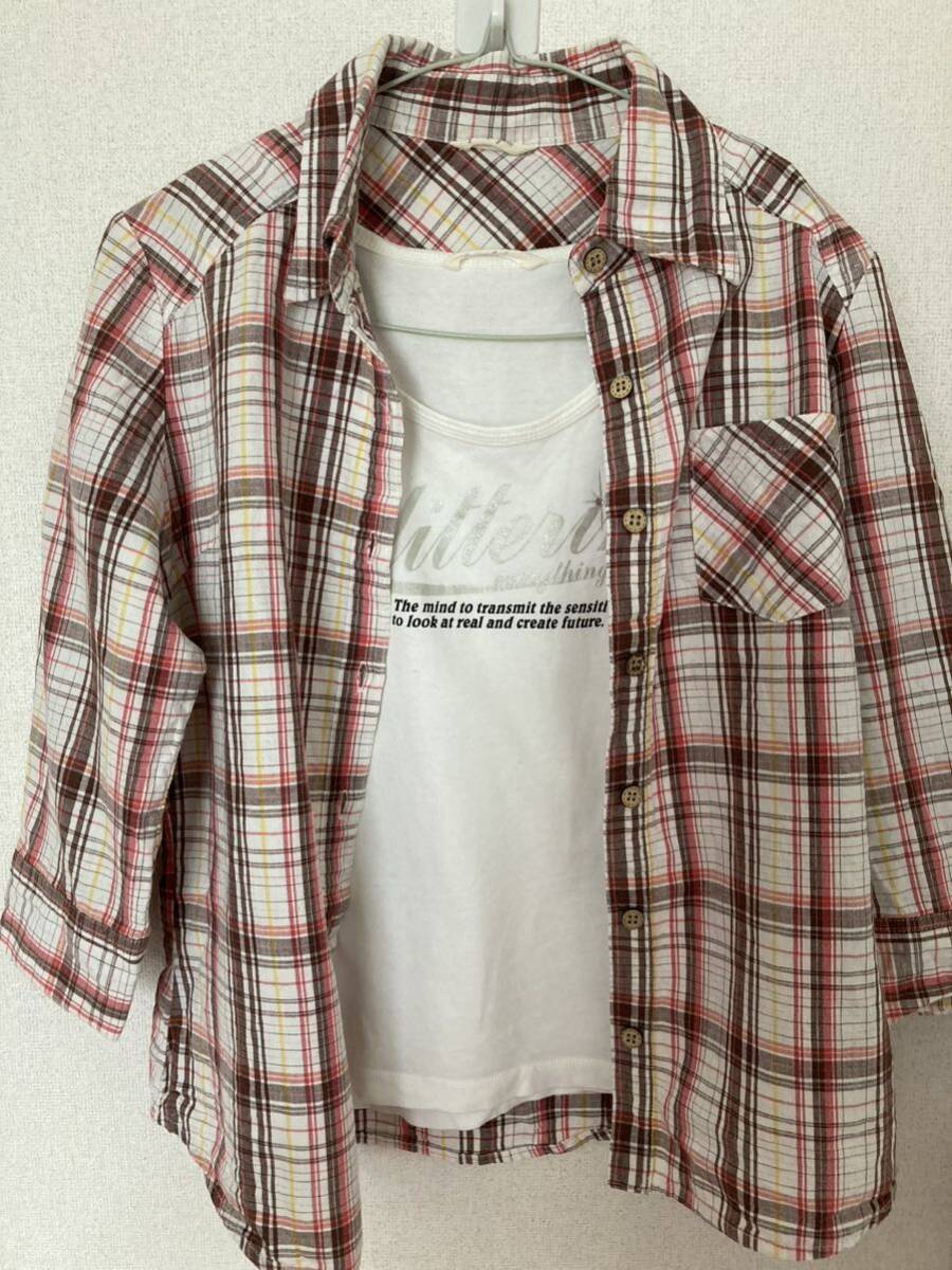 タンクトップ 7分袖 シャツ 2点セット チェックシャツ 女性用 Mサイズ拍卖