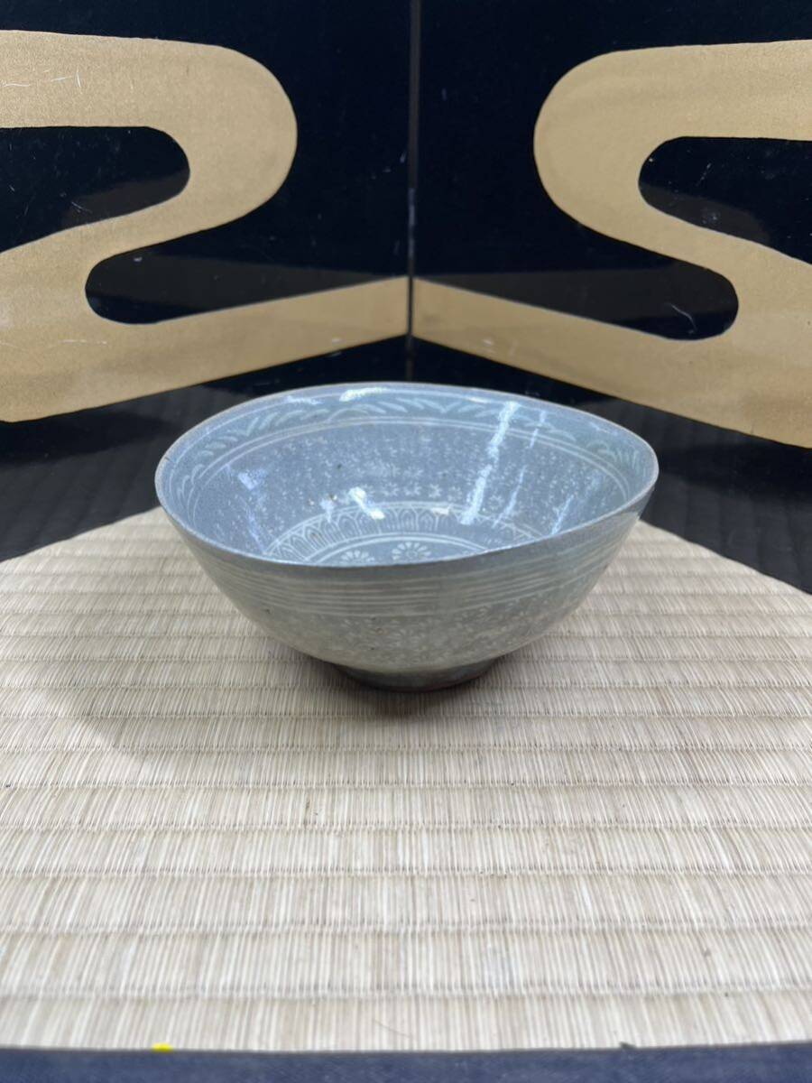 高麗青磁 三島手 茶碗 古作 茶道具拍卖