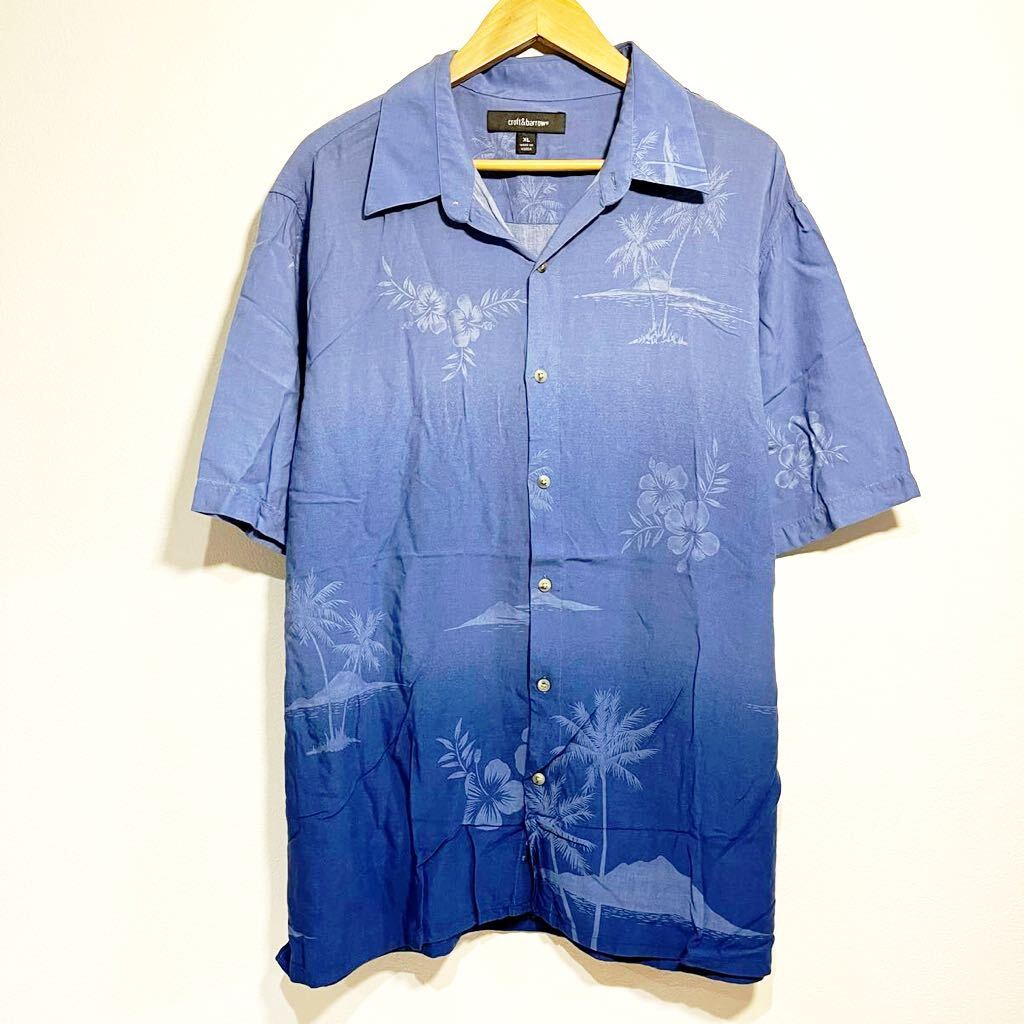 FA622cc Croft&Barrow(クラフトアンドバロー)XLサイズアロハシャツ メンズブルー系 グラデーションカラー 半袖シャツ 半袖 古着 韓国製拍卖