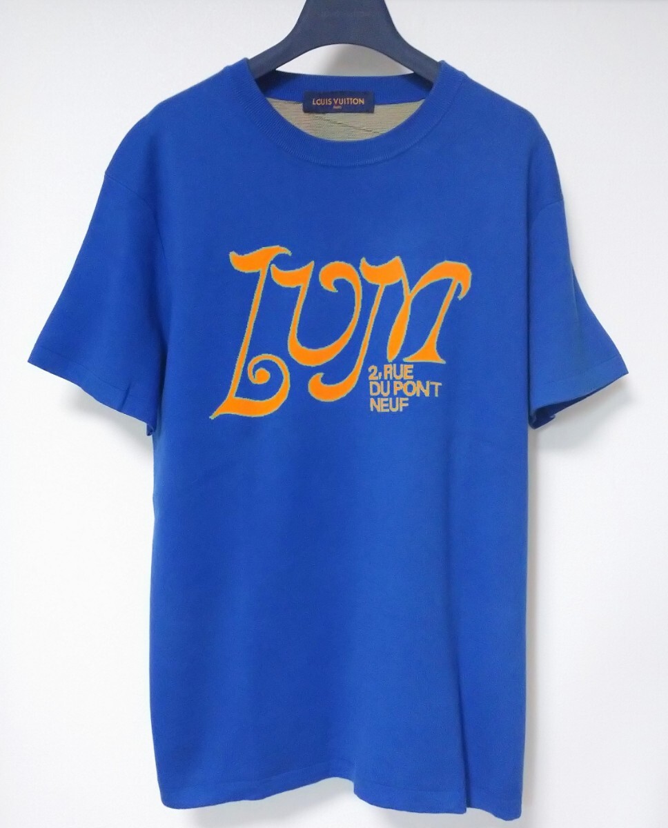 新品同様 ルイヴィトン インターシャ半袖ニットカットソー 青 S拍卖