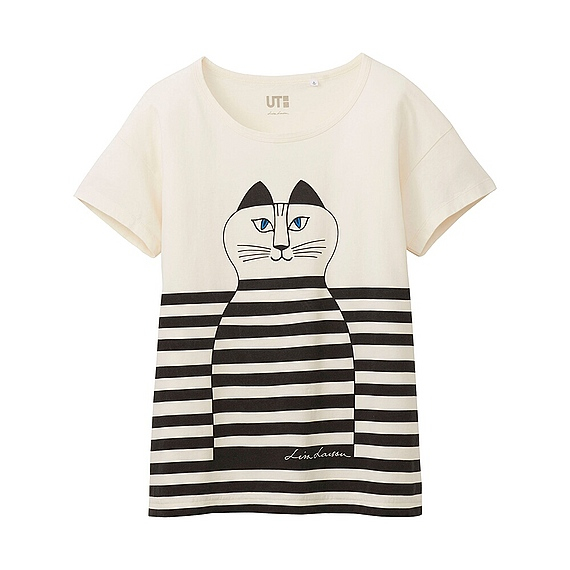 ラスト2点★ ユニクロ リサラーソン コラボ Tシャツ XLサイズ ミンミ 北欧 ホワイト ネイビー ボーダー 猫 ネコ 2014 かわいい 新品 完売拍卖