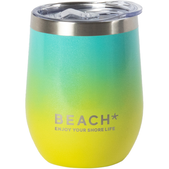 ハワイアンなグラデーションカラーで鮮やかに彩る ステンレス タンブラー 360ml イエロー BEACH フタ付き 真空断熱構造 保温 保冷拍卖