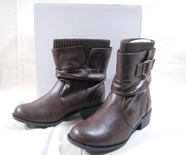 ミークリーMeekly■リブ付き ショートブーツ 22.5 こげ茶 ブラウン /スクロールscroll■ ※IW4510162拍卖