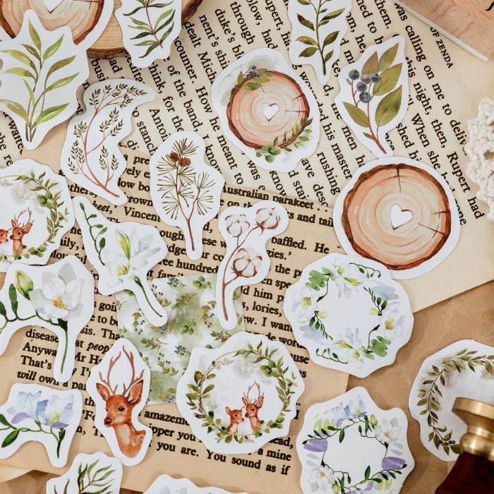 46枚 シール リース 花 葉っぱ イラスト アンティーク ビンテージ デコステッカー アンティーク調 コラージュ レトロ 0721拍卖