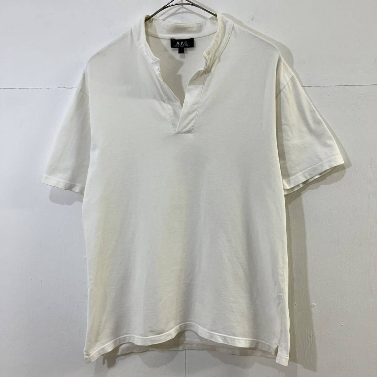 A.P.C. フランス製 スキッパーシャツ 半袖Tシャツ プルオーバー コットンカットソー ホワイト アーペーセー【レターパックプラス郵送可】G拍卖