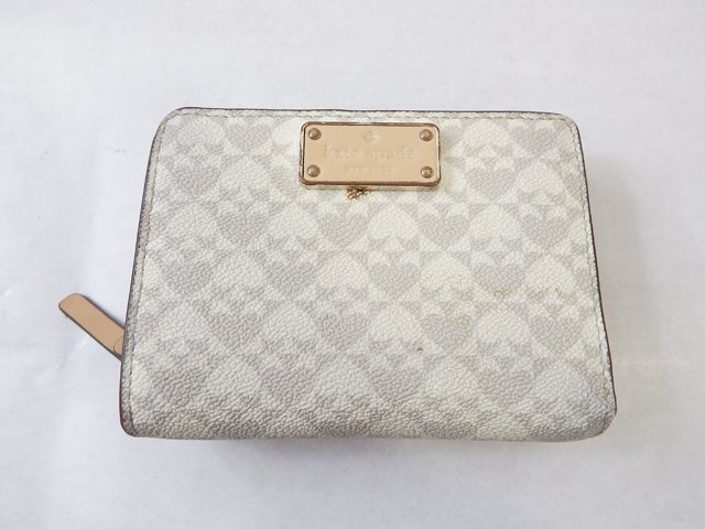 ケイトスペード katespade 2つ折り財布 両面開き コンパクトウォレット S362 総柄(白/グレー) レザー拍卖