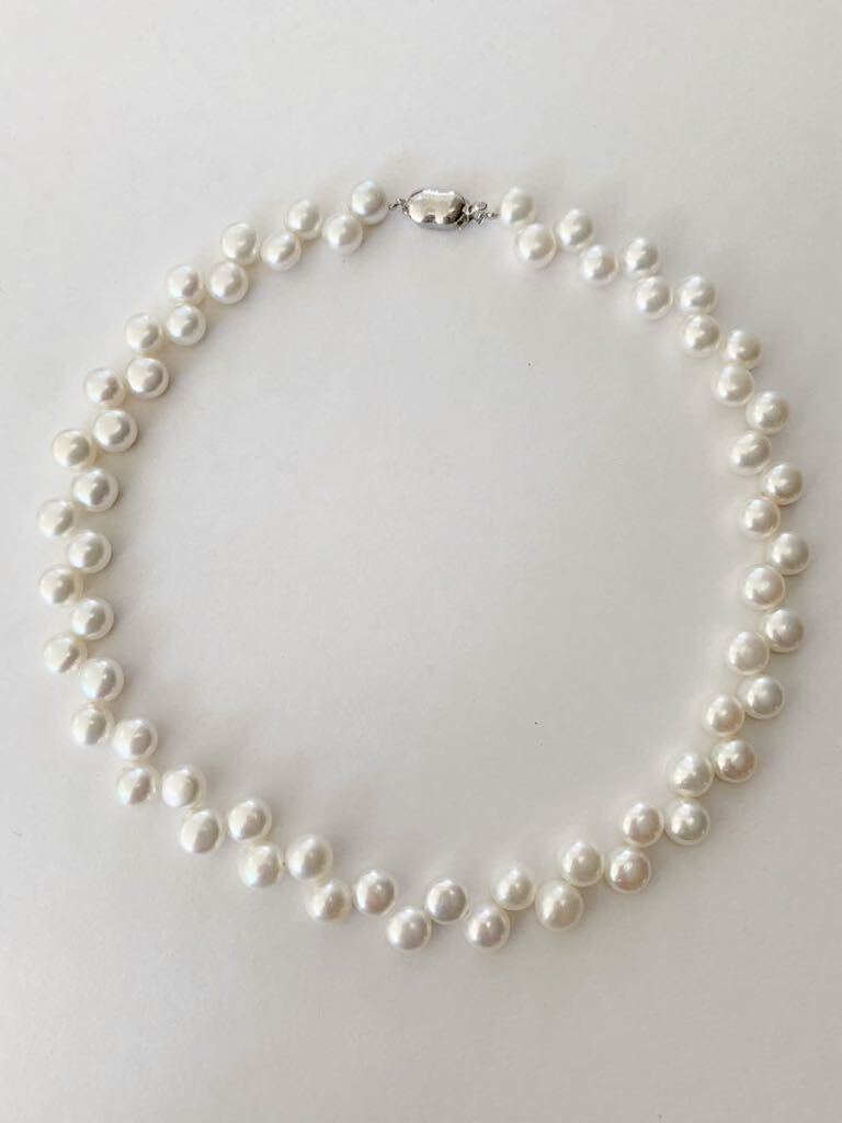 【美品】ダブル ボタンパール ネックレス silverクラスプ 刻印有 真珠 淡水パール ホワイトピンク系 艶やか拍卖