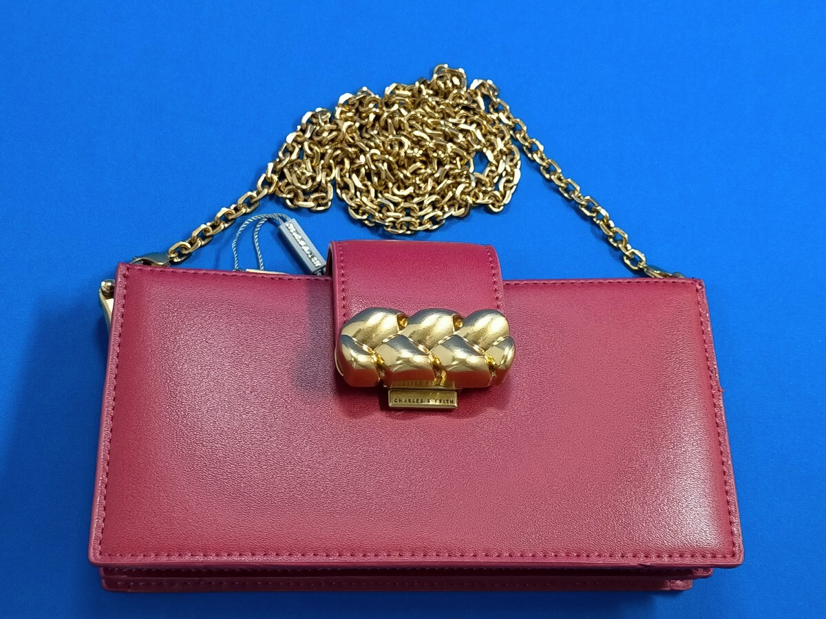 CHARLES&KEITH エンベリッシュド フォンポーチ 可愛いい金 ショルダー レッド・拍卖