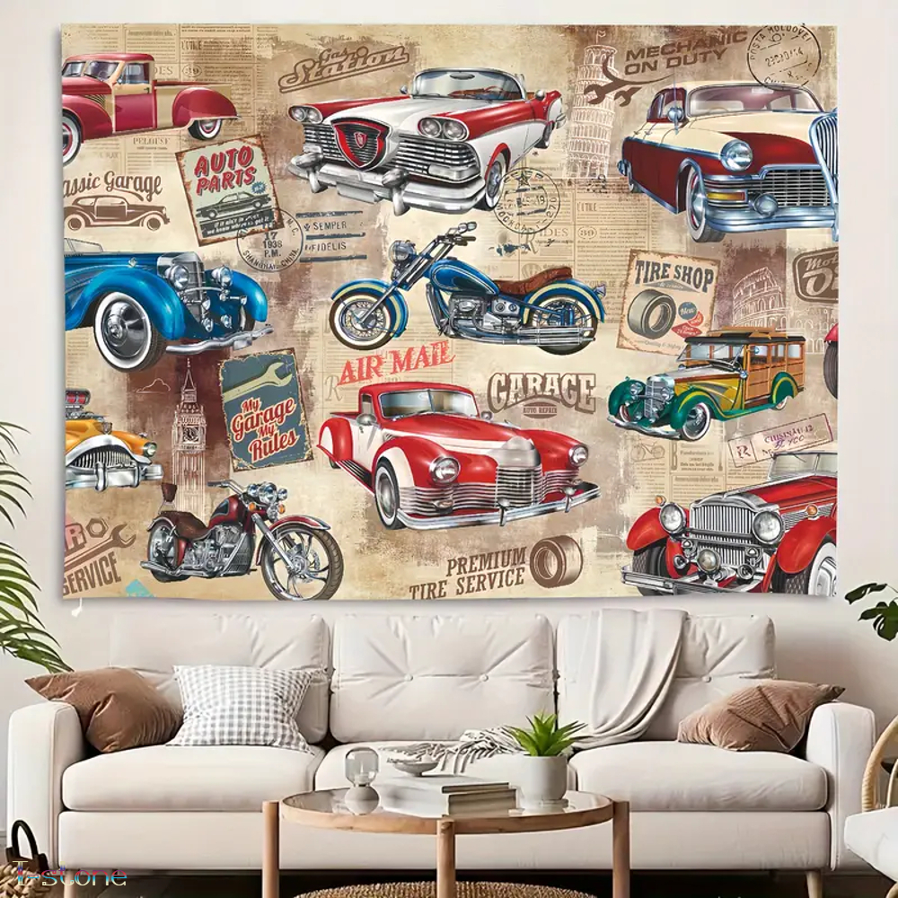 タペストリー アメ車 旧車 クラシックカー レトロバイク お洒落 インテリア ビッグフラッグ アメリカン雑貨 ディスプレイ 雰囲気作り拍卖