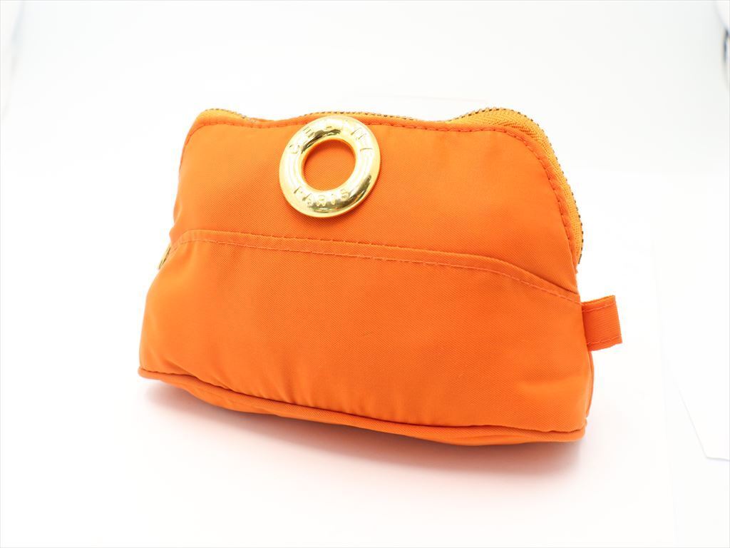 $ 美品 $ レアカラー!■ セリーヌ ■ CELINE ■ リング ロゴ ナイロン製・ 化粧ポーチ 小物入れ コインケース ■ オレンジ系 ■ 送料無料拍卖