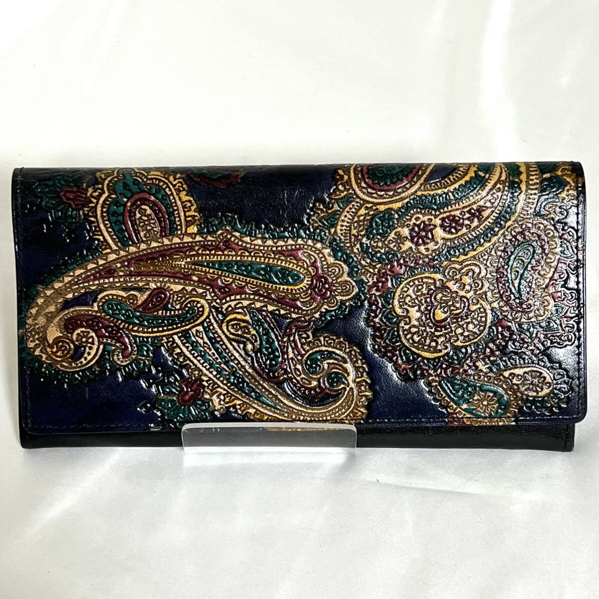 999円~ 長財布 二つ折り がま口 ネイビー ブラック ペイズリー マルチカラー 拍卖