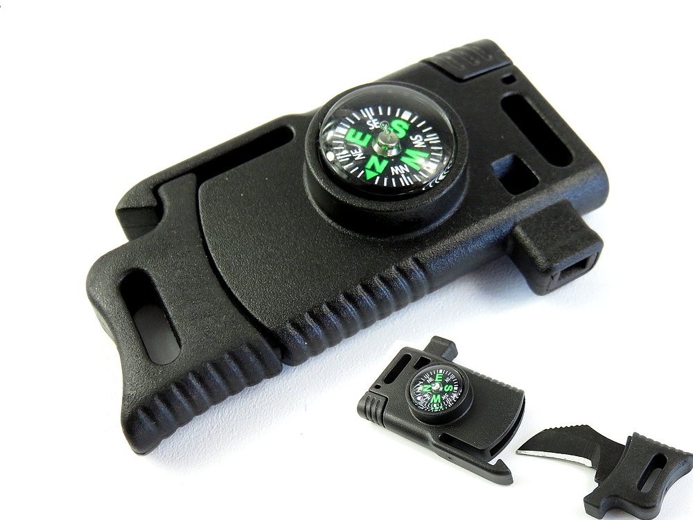 サイドロック式 サバイバルバックル N【コンパス / マッチ / ヤスリ付ナイフ / ホイッスル搭載】マルチツール ブレスレット製作パーツ拍卖