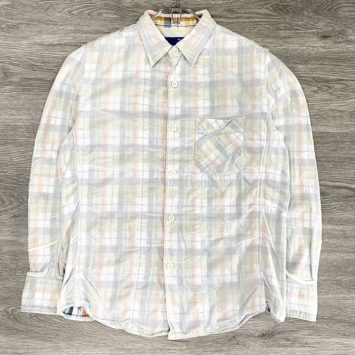 BEAMS(ビームス)長袖シャツ 裏地チェック柄 メンズS ホワイト/他拍卖