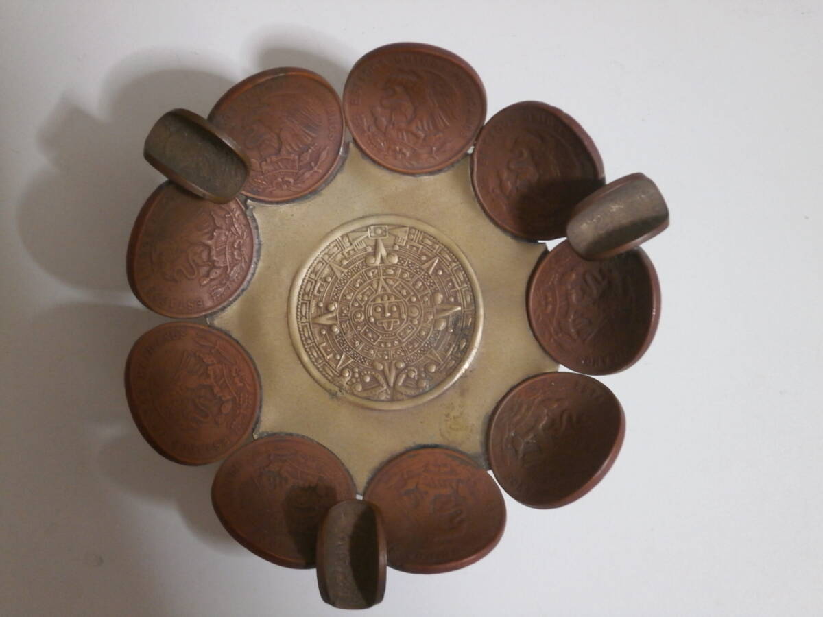 メキシコ 銀皿 / メキシココインで飾り付け / 全体125gram拍卖