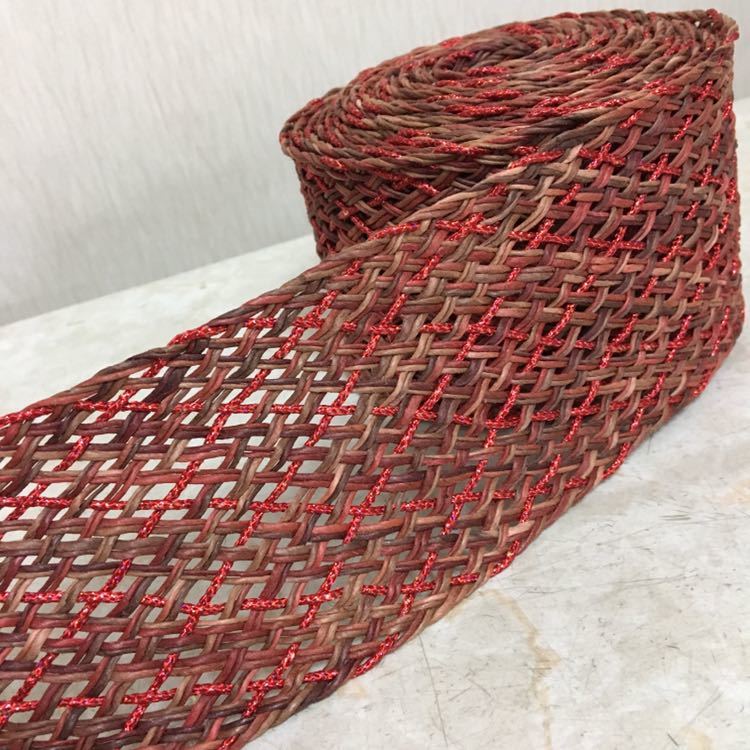 ■80mm巾 麻紐×アクリル紐 組テープ 5m巻 赤茶段染 ハンドメイド 手芸 リボン 素材 資材 バッグ ■拍卖