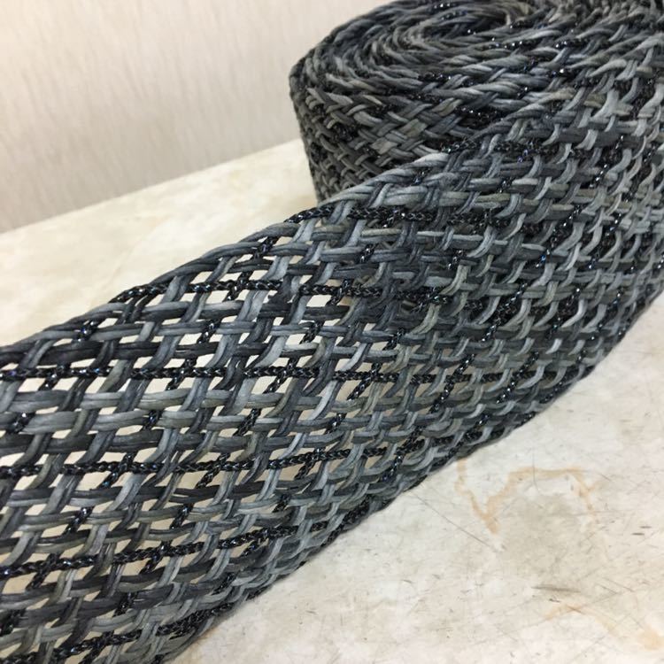 ■80mm巾 麻紐×アクリル紐 組テープ 3m巻 黒段染 ハンドメイド 手芸 リボン 素材 資材 バッグ ■拍卖