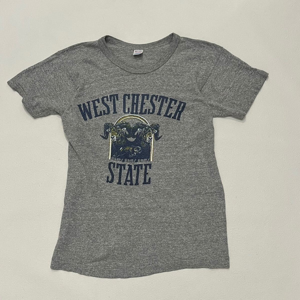 k502 80s ビンテージ アメリカ 製 トリコ タグ champion 霜降りTシャツ ロゴ M 杢 グレー チャンピオン vintage USA ヴィンテージ拍卖