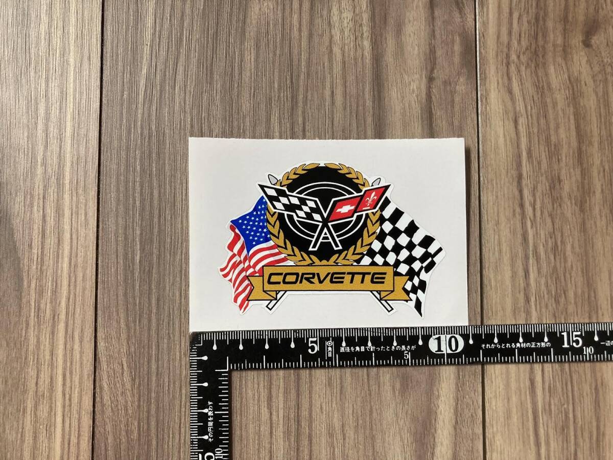 送料無料 Corvette Flag & Scroll コルベット シボレー カッティング ステッカー 90mm × 65mm拍卖