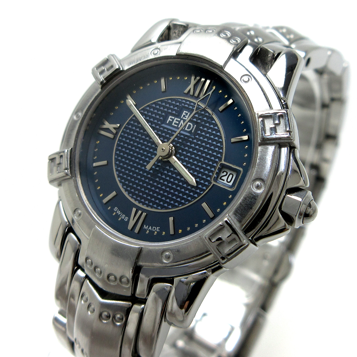 フェンディ 時計 シルバーラウンド レディース デイト ネイビー 3500L FENDI 婦人 クォーツ 稼動品拍卖