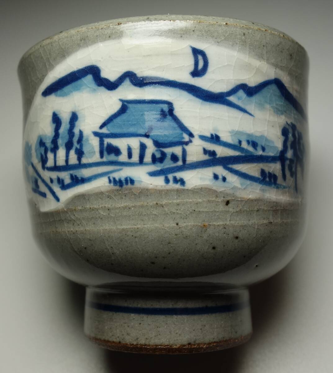 高級御茶器 阿蘇外輪山月図(懐かしい菊陽・大津田園風景) 青磁+染付手描き 希少手拍卖