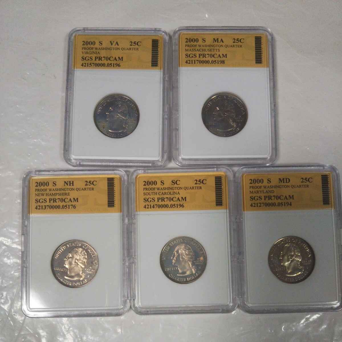 値下げ!アメリカ50州25セント硬貨プログラム 2000年 SGSPR70 5枚セット拍卖