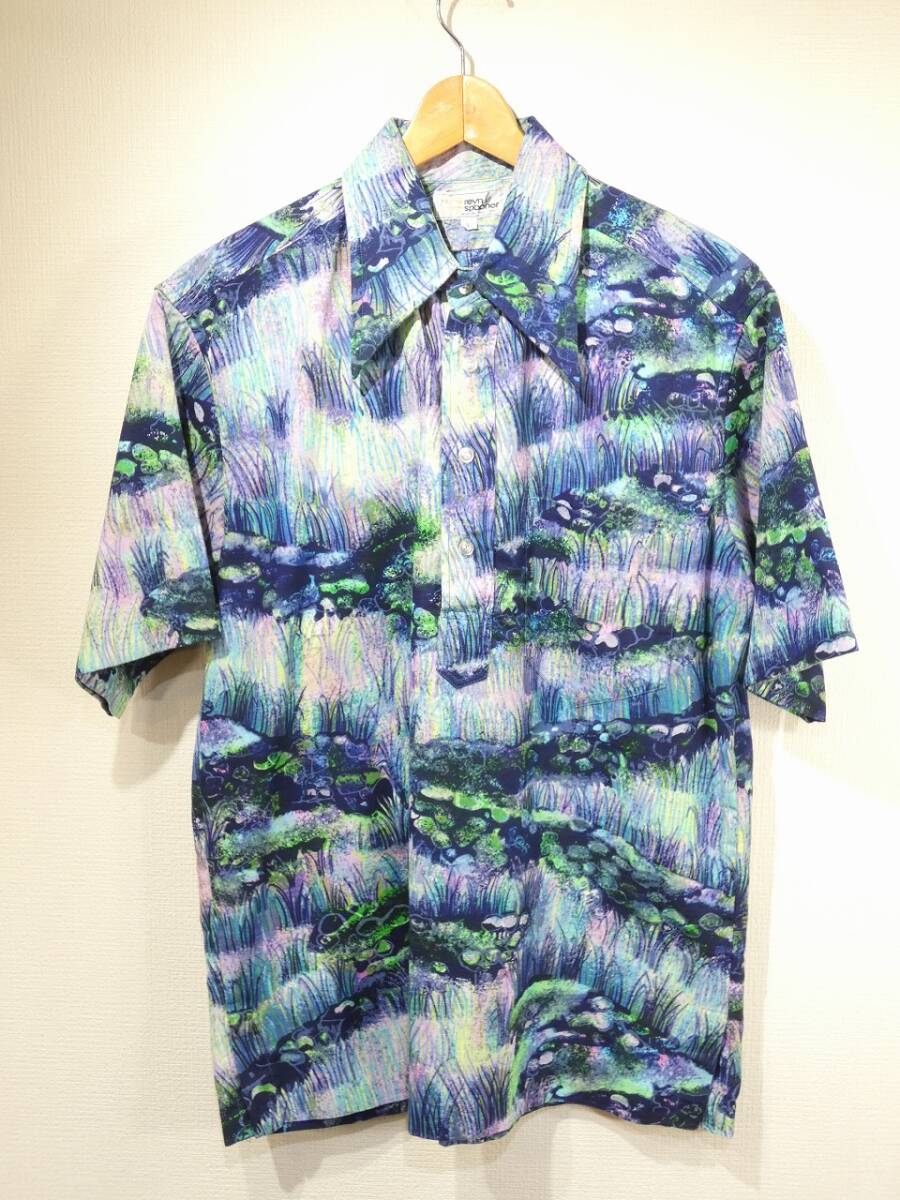 レア 70s ビンテージ reyn spooner レインスプーナー サイケデリック サイケ 柄 プルオーバー ハワイアン シャツ L 乳首タグ 60s ヒッピー拍卖