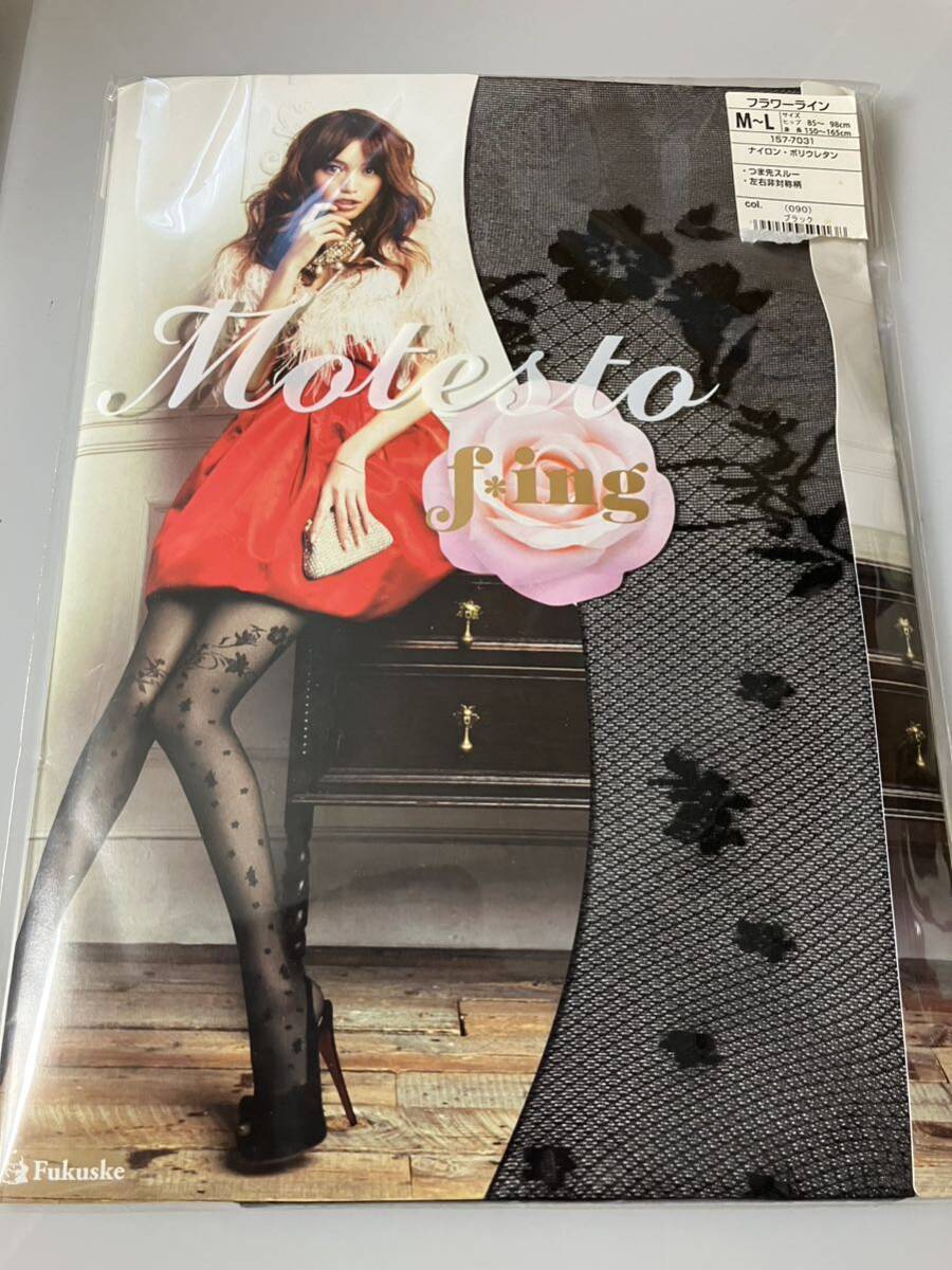 【送料無料】 fukuske f *ing motesto パンティストッキング フラワーライン ブラック 福助 パンスト panty stocking 黒 蛯原友里拍卖