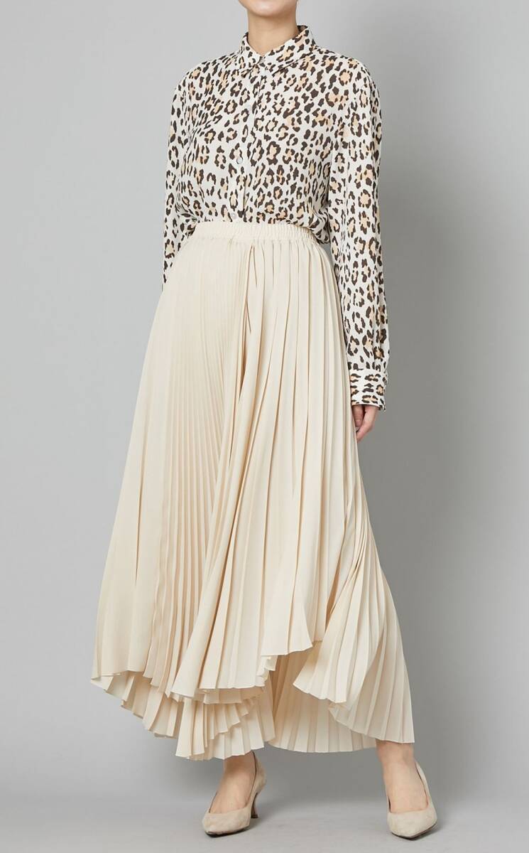 R-T217/THEORY イレギュラープリーツスカート フレア ロング丈 マキシ丈 ジョーゼット ウエストゴム 洗濯可能 P S ライトベージュ拍卖