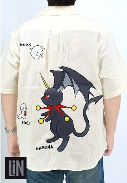 黒菟華 お化けちゃん名前半袖シャツ◆LIN オフホワイトXLサイズ AL-757007 和柄 兎 うさぎ 刺繍 悪魔 天使 刺繍 ユニセックス拍卖