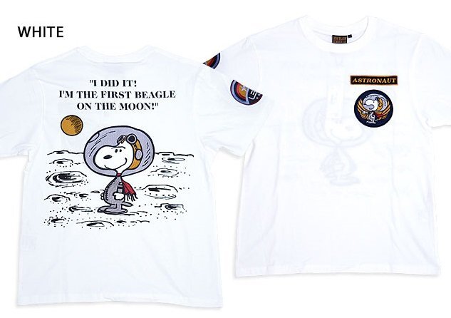 ロウブロウナックル×スヌーピー アストロノーツスヌーピー半袖Tシャツ◆ロウブロウナックル ホワイトXXLサイズ 554401 刺繍 宇宙拍卖