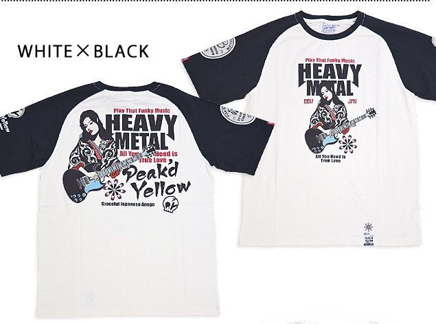 ヘビーメタル半袖Tシャツ◆Peak'd Yellow ホワイト×ブラックLサイズ(サイズ42) PYT-241 ピークドイエロー 和柄 和風 着物 エフ商会拍卖