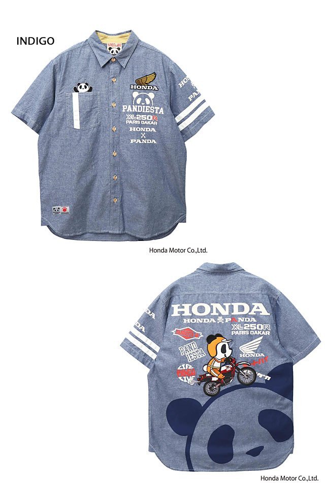 HONDA×PANDIESTA XL250Rシャンブレー半袖シャツ◆PANDIESTA JAPAN インディゴXXLサイズ 554507 パンディエスタ パンダ 本田拍卖
