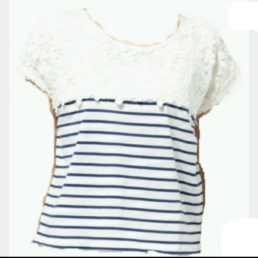 earth music&ecology レースパネルボーダープルオーバー ブルー拍卖