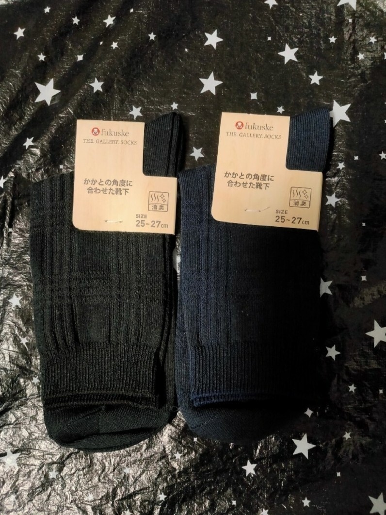 メンズソックス 25-27 fukusuke 紺 黒 消臭 かかとの角度に合わせ拍卖