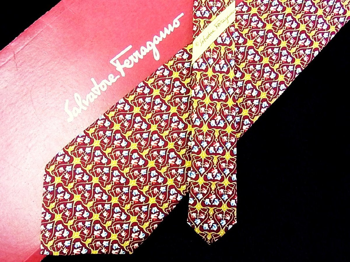 ♪今週の特売980円~♪2859♪良品【Ferragamo】フェラガモ【葉っぱ 植物 デザイン 柄】ネクタイ♪拍卖