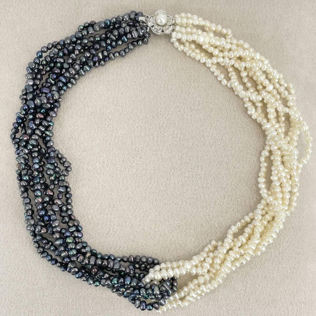 シルバー 淡水パール バイカラー ホワイト×ブラック 8連 ネックレス /24-702拍卖