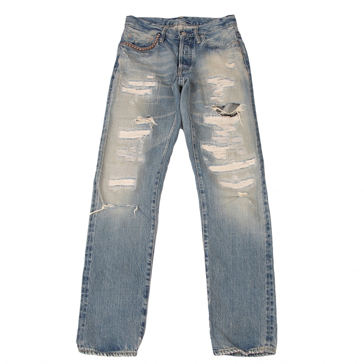 ヒステリックグラマーHYSTERIC GLAMOUR コットンウォッシュダメージデニムパンツ ライトブルーXS拍卖