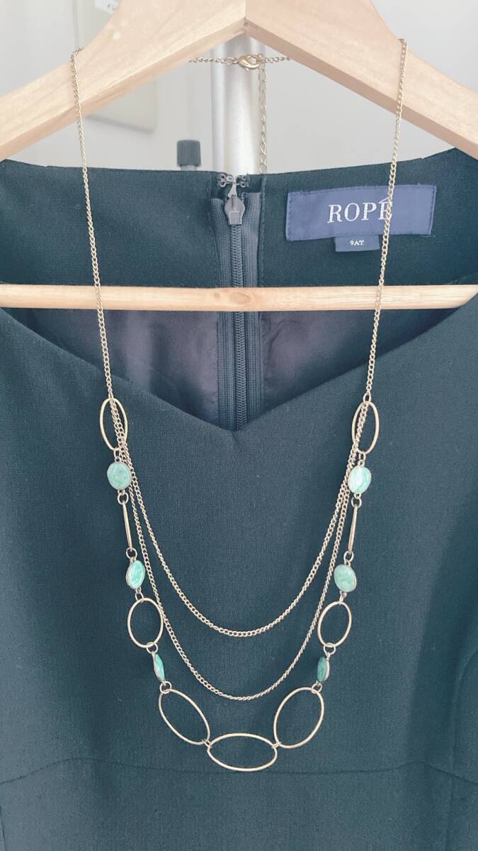 ロングネックレス 3連 チェーン ゴールド グリーン ヴィンテージ 軽量☆japan Vintage jewelry accessories k0441拍卖